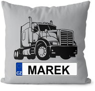 Impar license plate with name, black truck, Marek - Pillow