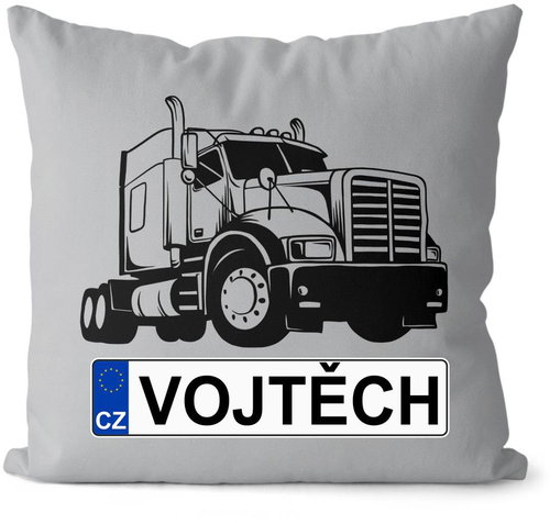Impar license plate with name, black truck, Vojtech - Pillow - Main image