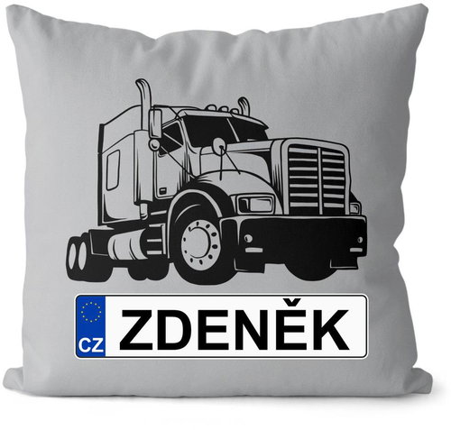 Impar license plate with name, black truck, Zdeněk - Pillow - Main image