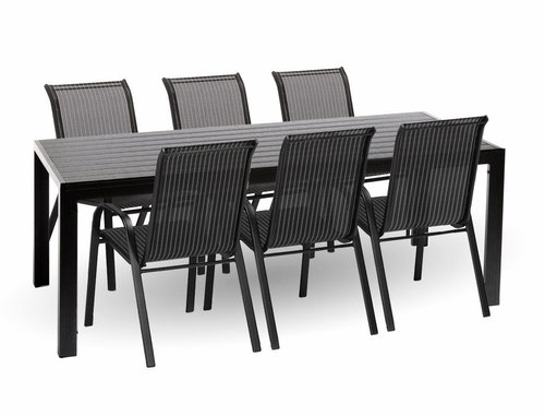 IWHome Jídelní set VIGO XL antracit + 6x židle VALENCIA černá - Zahradní nábytek - Main image