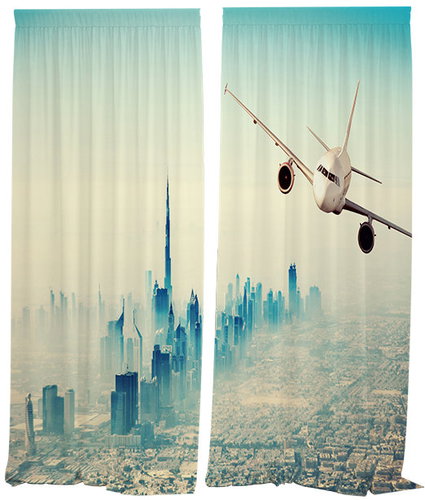 IMPAR Curtains Airplane over Dubai,140 × 250 cm - Drape - Main image