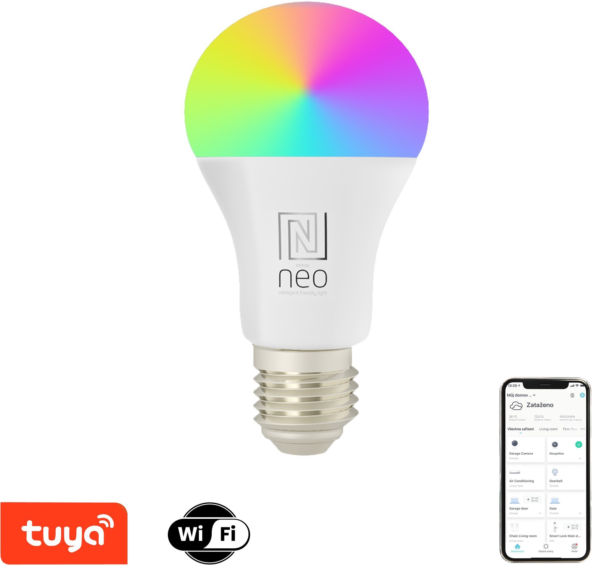 Immax NEO LITE Smart LED izzó E27 9W RGB + CCT színes és fehér, tompítható, WiFi