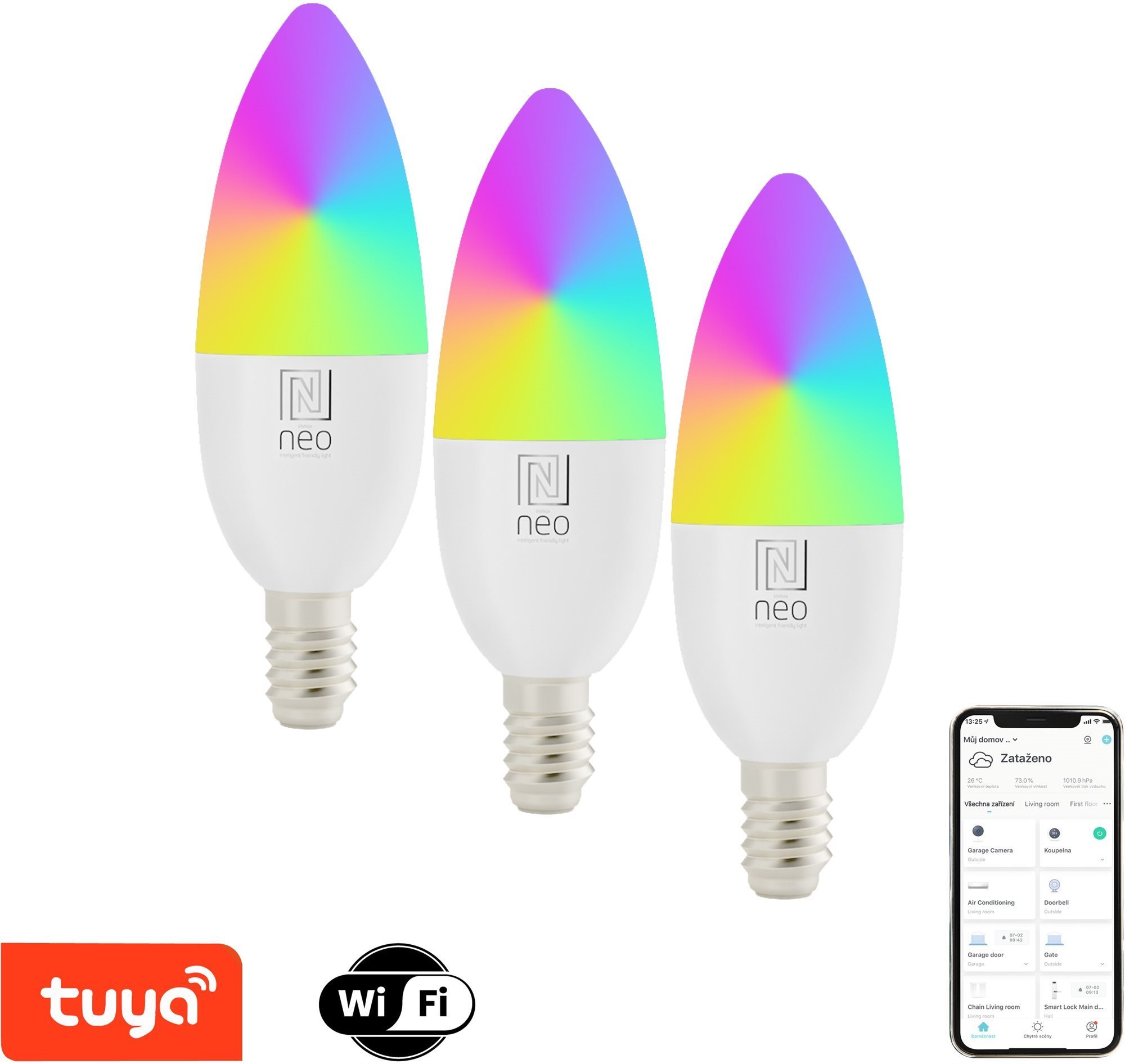 IMMAX NEO LITE E14 6W RGB+CCT, színes és fehér, WiFi, 3 db