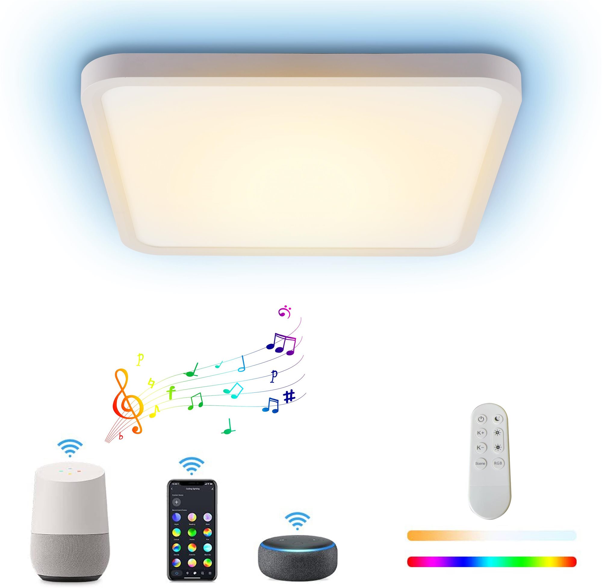 IMMAX NEO LITE TUDO Intelligens mennyezeti lámpa RGB háttérvilágítással 40x40cm, 50W, Tuya, WiFi, fehér