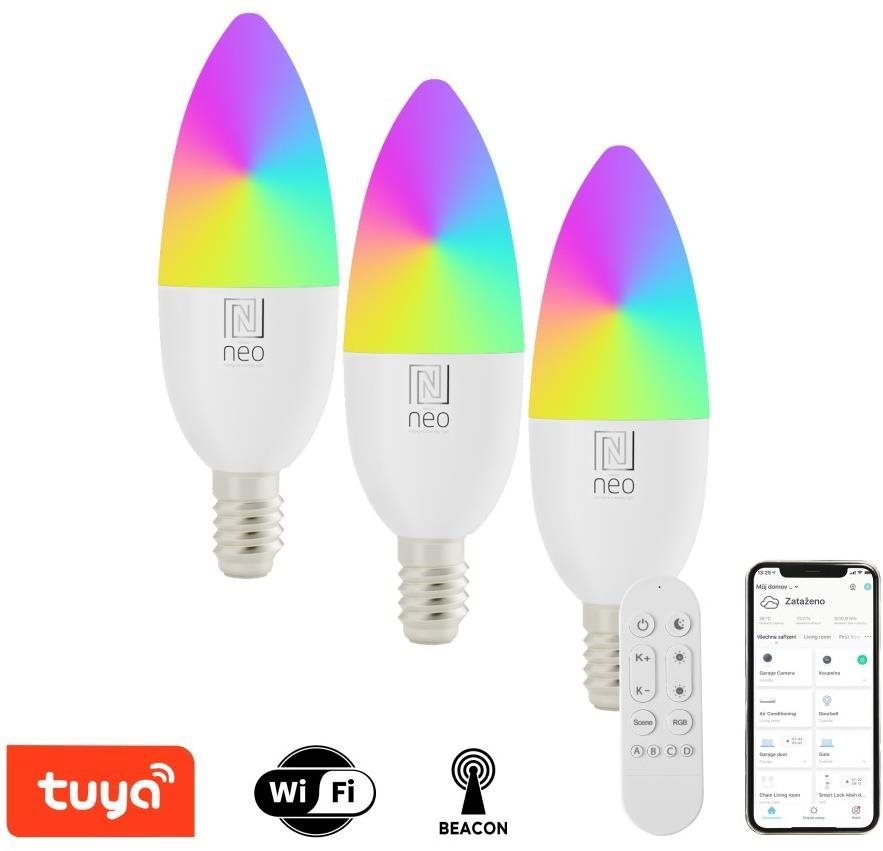 IMMAX NEO LITE 3x Intelligens izzó LED E14 6W RGB+CCT, dimmelhető, WiFi, Beacon, DO