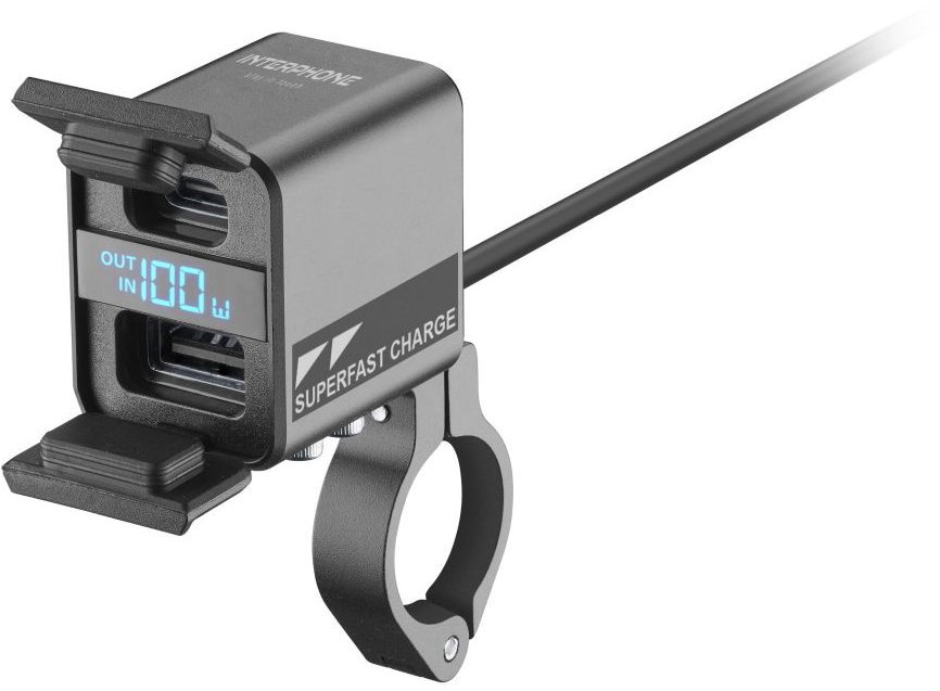 Interphone 100W USB-C USB-A kétirányú motorkerékpár akkumulátor töltő és karbantartó, IP66