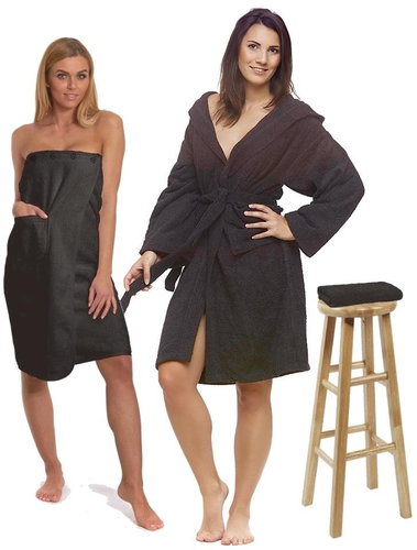 Interkontakt Black Chocolate set: hooded robe + sauna kilt + towel - Bathrobe - Main image