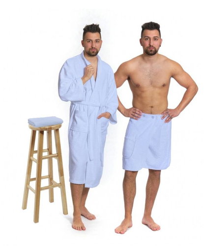 Interkontakt Light Blue set: hooded robe + men's sauna kilt + towel - Bathrobe - Main image