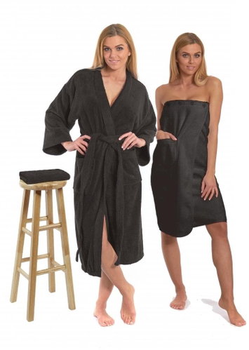 Interkontakt Black Chocolate set: bathrobe KIMONO + ladies sauna kilt + towel - Bathrobe - Main image