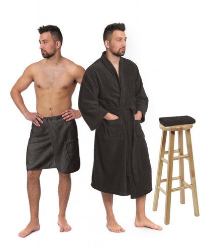Interkontakt Black Chocolate set: bathrobe KIMONO + men's sauna kilt + towel - Bathrobe - Main image