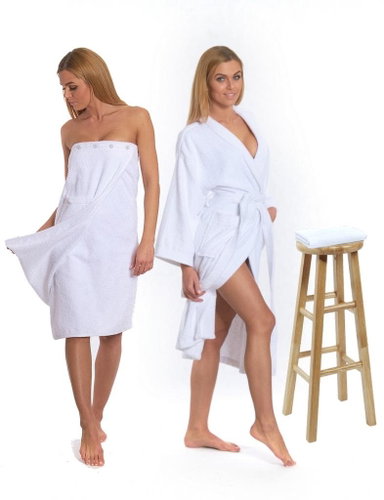 Interkontakt White set: bathrobe KIMONO + men's sauna kilt + towel - Bathrobe - Main image