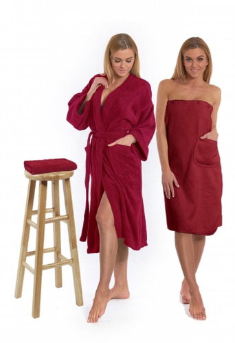 Interkontakt Bordeaux set: bathrobe KIMONO + ladies sauna kilt + towel - Bathrobe - Main image