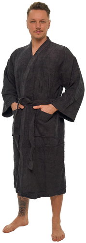 Interkontakt Men's bathrobe model KIMONO 05 Black Chocolate Bathrobe size L - Bathrobe - Main image
