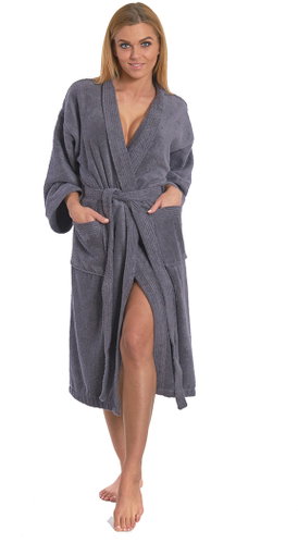 Interkontakt Ladies bathrobe model KIMONO 02 Dark Grey Bathrobe size XL - Bathrobe - Main image