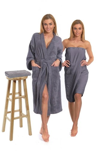 Interkontakt Sada Dark Grey: župan KIMONO + dámský saunový kilt + osuška - Župan - Hlavní obrázek