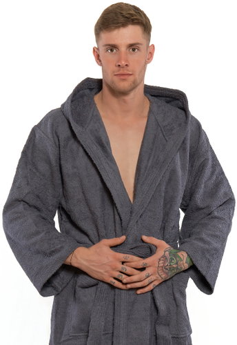 Interkontakt Men's bathrobe with hood 02 Dark Grey Bathrobe size XXL - Bathrobe - Main image