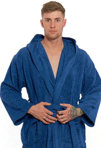 Interkontakt Men's bathrobe with hood 03 Blue Navy Bathrobe size M - Bathrobe - Main image