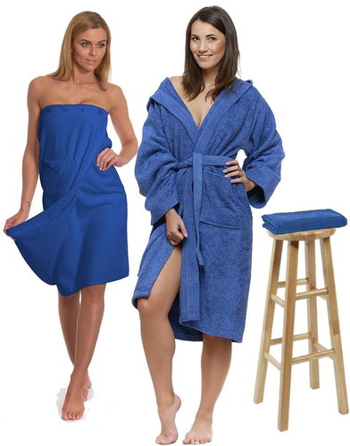 Interkontakt Navy Blue set: hooded robe + sauna kilt + towel - Bathrobe - Main image