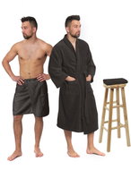 Interkontakt Black Chocolate set: bathrobe KIMONO + men's sauna kilt + towel Bathrobe size S - Bathrobe