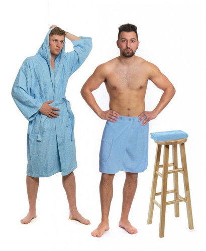 Interkontakt Light Blue set: hooded robe + sauna kilt + towel Size S - Bathrobe - Main image