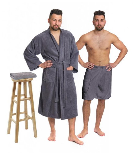 Interkontakt Dark Grey set: bathrobe KIMONO + men's sauna kilt + towel - Bathrobe - Main image