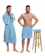 Interkontakt Set Light Blue: bathrobe KIMONO + men's sauna kilt + towel Bathrobe size XXL - Bathrobe