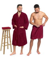 Interkontakt Bordeaux set: bathrobe with hood + men's sauna kilt + towel Bathrobe size XXL - Bathrobe