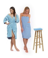 Interkontakt Set Light Blue: bathrobe with hood + sauna kilt + towel Size M - Bathrobe