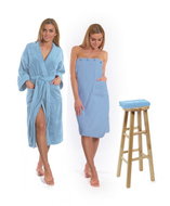 Interkontakt Set Light Blue: bathrobe KIMONO + ladies sauna kilt + bath towel Bathrobe size XL - Bathrobe