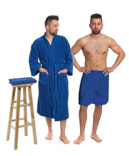 Interkontakt Navy Blue set: hooded robe + men's sauna kilt + towel - Bathrobe - Main image