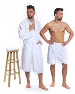 Interkontakt White set: bathrobe KIMONO + men's sauna kilt + towel Bathrobe size S - Bathrobe