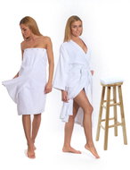 Interkontakt White set: bathrobe KIMONO + ladies sauna kilt + bath towel Bathrobe size S - Bathrobe