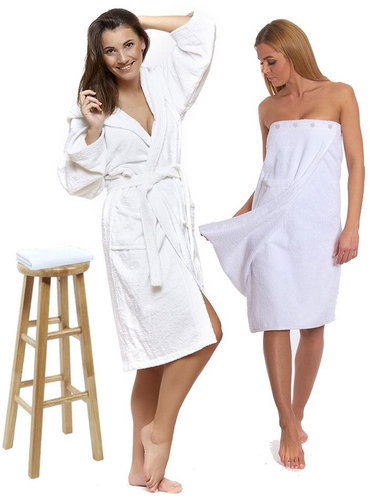 Interkontakt White set: robe with hood + sauna kilt + towel Size S - Bathrobe - Main image