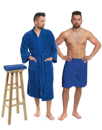Interkontakt Navy Blue set: hooded robe + sauna kilt + towel Size M - Bathrobe - Main image