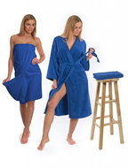 Interkontakt Navy Blue set: bathrobe KIMONO + ladies sauna kilt + bath towel Bathrobe size S - Bathrobe