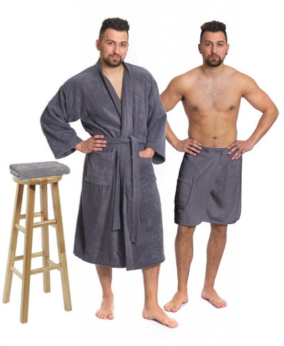 Interkontakt Dark Grey set: bathrobe KIMONO + men's sauna kilt + towel Bathrobe size XXL - Bathrobe - Main image