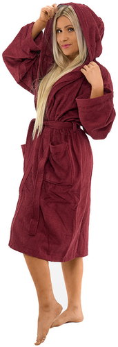 Interkontakt Ladies robe with hood 04 Bordeaux Size M - Bathrobe - Main image