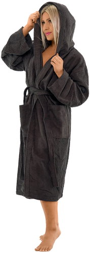 Interkontakt Ladies robe with hood 05 Black Chocolate Size XXL - Bathrobe - Main image