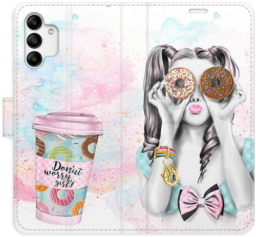 iSaprio flip pouzdro Donut Worry Girl pro Samsung Galaxy A04s - Phone Cover - Main image