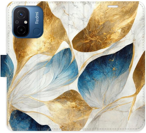 iSaprio flip pouzdro GoldBlue Leaves pro Xiaomi Redmi 12C - Phone Cover - Main image