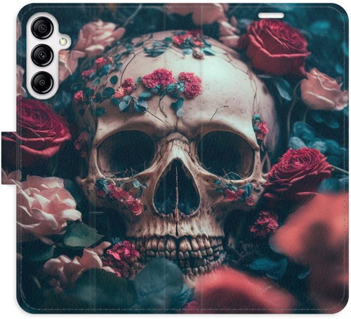 iSaprio flip pouzdro Skull in Roses 02 pro Samsung Galaxy A14 / A14 5G - Phone Cover - Main image