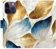 iSaprio flip pouzdro GoldBlue Leaves pro iPhone 14 Pro Max - Phone Cover