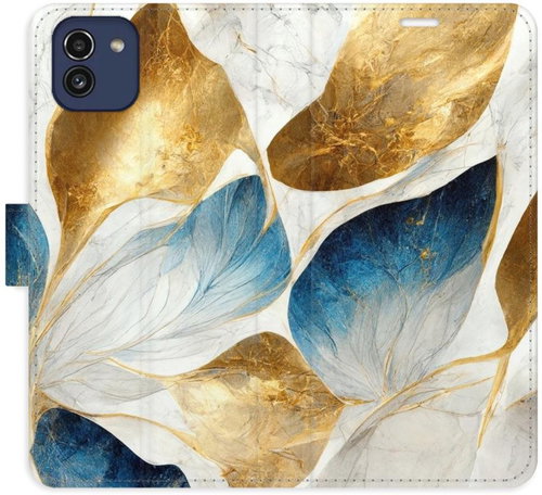 iSaprio flip pouzdro GoldBlue Leaves pro Samsung Galaxy A03 - Phone Cover - Main image