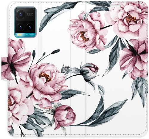 iSaprio flip pouzdro Pink Flowers pro Vivo Y21 / Y21s / Y33s - Phone Cover - Main image
