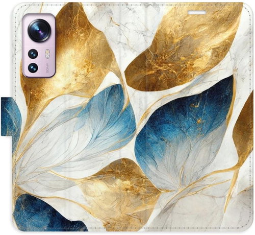 iSaprio flip pouzdro GoldBlue Leaves pro Xiaomi 12 / 12X - Phone Cover - Main image