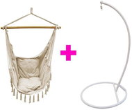 IWHome Hanging armchair DIONA with fringe beige + stand ERIS white IWH-10190011 + IWH-10260001 - Hanging Chair