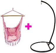 Hanging Chair IWHome Hanging armchair DIONA with fringes old pink + stand ERIS black IWH-10190013 + IWH-10260002 - Závěsné křeslo