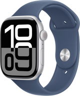 Apple Watch Series 10 46 mm Strieborný hliník s denimovým športovým remienkom – S/M - Smart hodinky