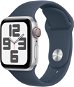 Apple Watch SE Cellular 40 mm Strieborný hliník s búrkovo modrým športovým remienkom – M/L - Smart hodinky