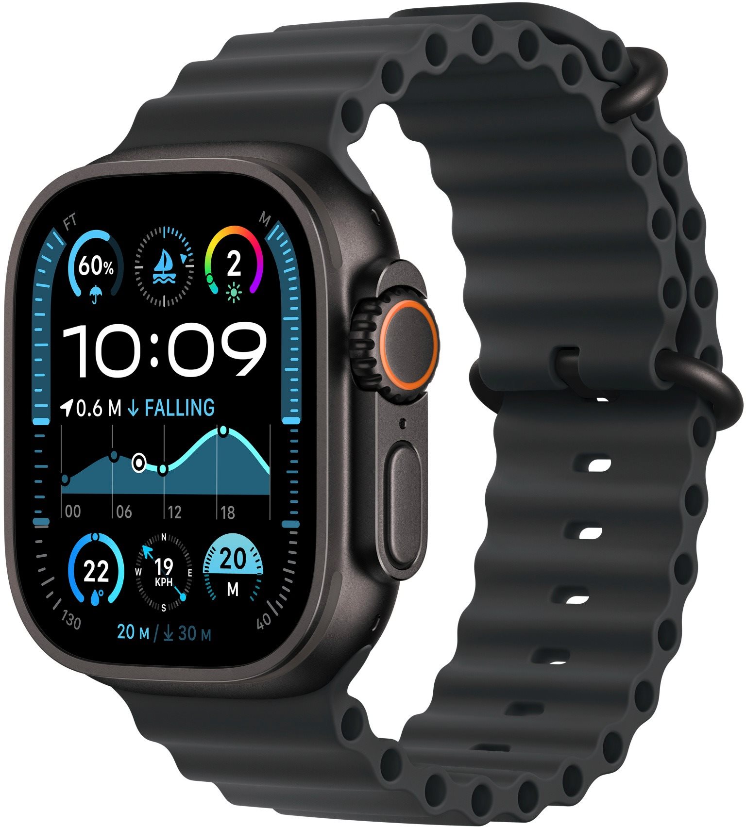 Apple Watch Ultra 2 49mm Titan Schwarz mit Ocean Armband Schwarz Smartwatch Alza